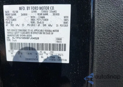 2008 Lincoln Mark Lt из США, поврежденный, VIN 5LTPW18508FJ04528